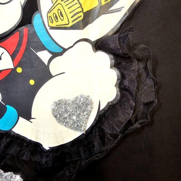 Popeye Sequin Applique Graphic Tee Y2K Maximalist Cartoon Shirt Sz M/L Abbandono - Picture 5 of 10